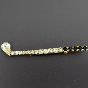 Vintage Rhinestone Golf Club Brooch Gold Toned Sparkling Clear and Black Pin